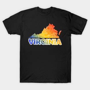 Colorful mandala art map of Virginia with text in blue, yellow, and red T-Shirt